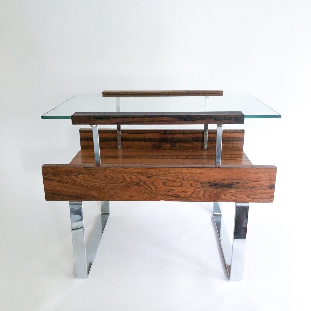 Vintage midcentury design bijzettafel pallisander chroom