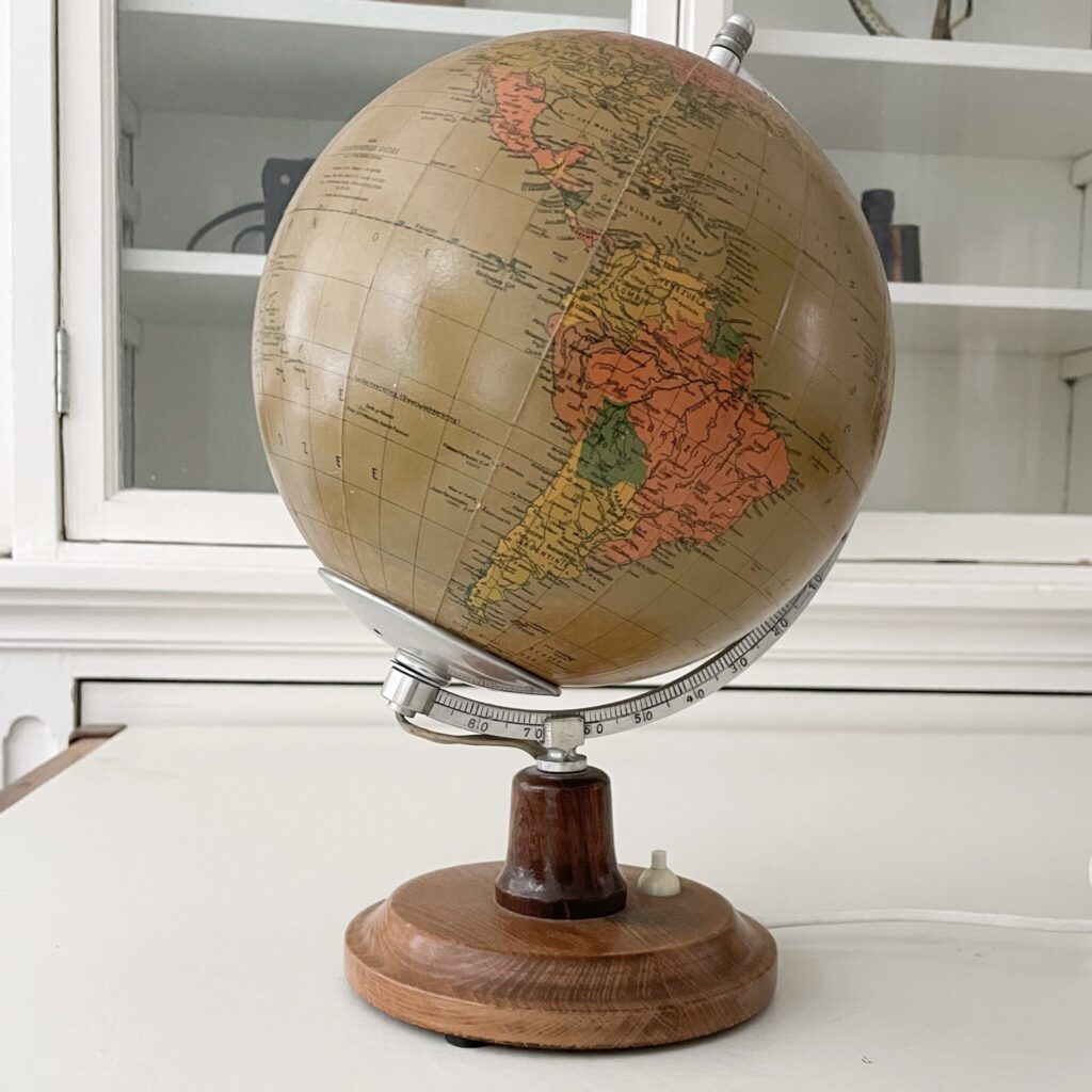 Vintage glazen globe, wereldbol Arthur Krause, Räth, 1960s